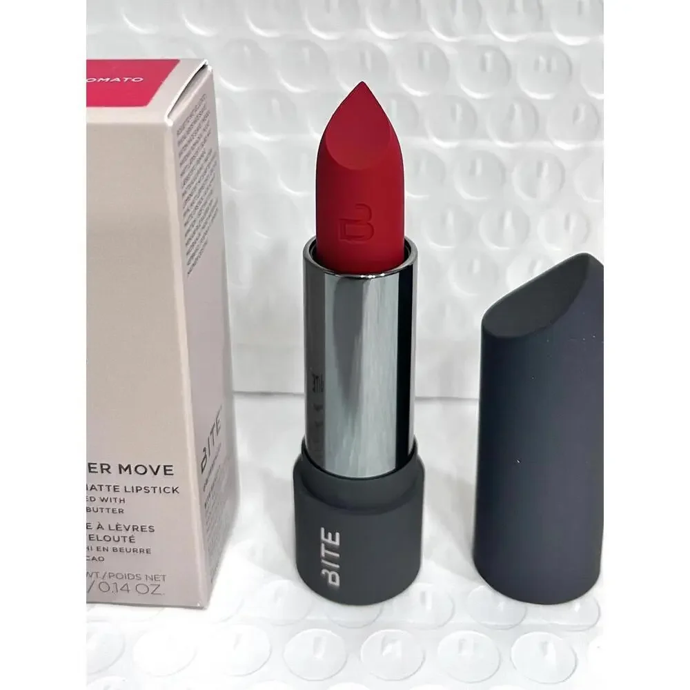 BITE Beauty POWER MOVE Soft Matte Lipstick - HOT  TOMATO - Full Size 0.14 oz New